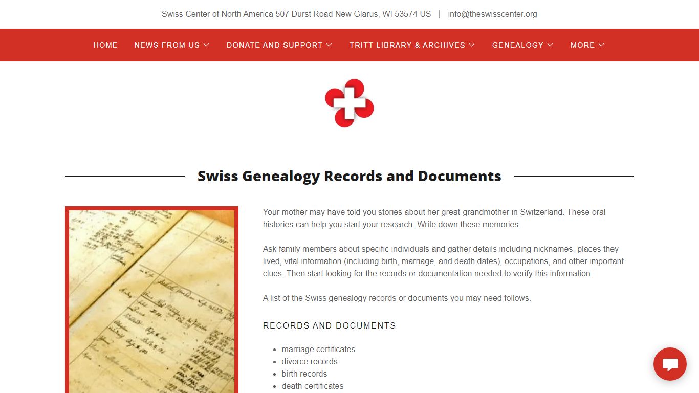 Genealogy Records - Swiss Center of North America