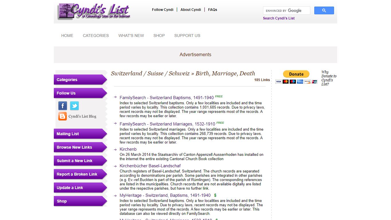 Switzerland / Suisse / Schweiz - Birth, Marriage, Death - Cyndi's List
