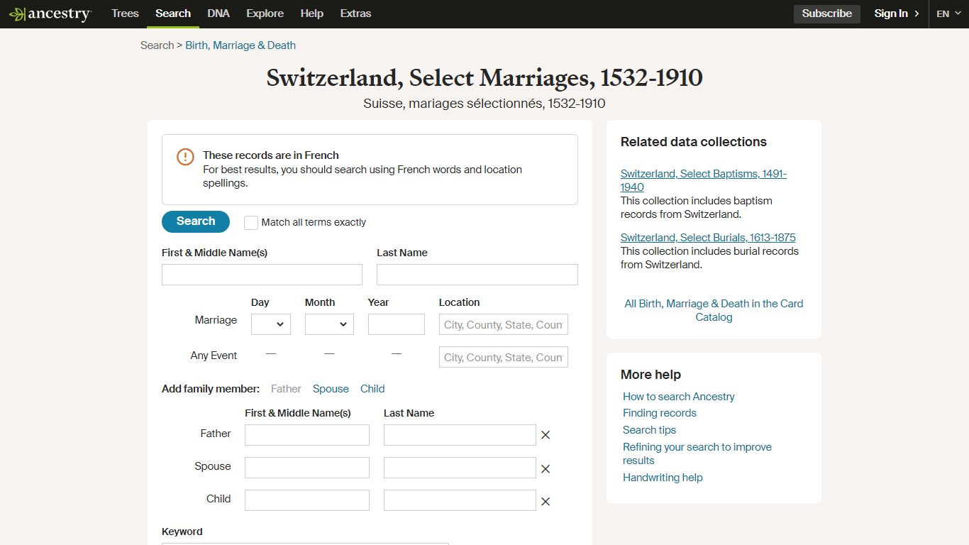 Switzerland, Select Marriages, 1532-1910 - Ancestry.com